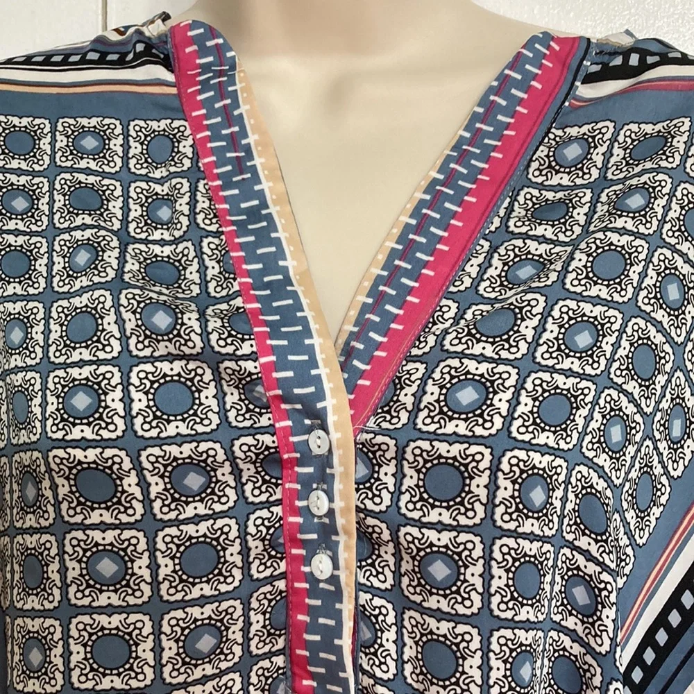 BEULAH Delilah Geometric Square 3/4 Sleeve Shirt Dress with Pockets Large - Picture 9 of 15